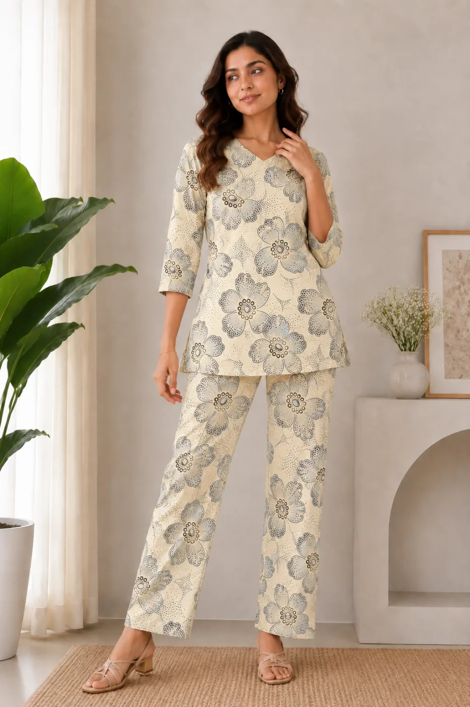 Women’s Ivory Floral Printed Co-Ord Set