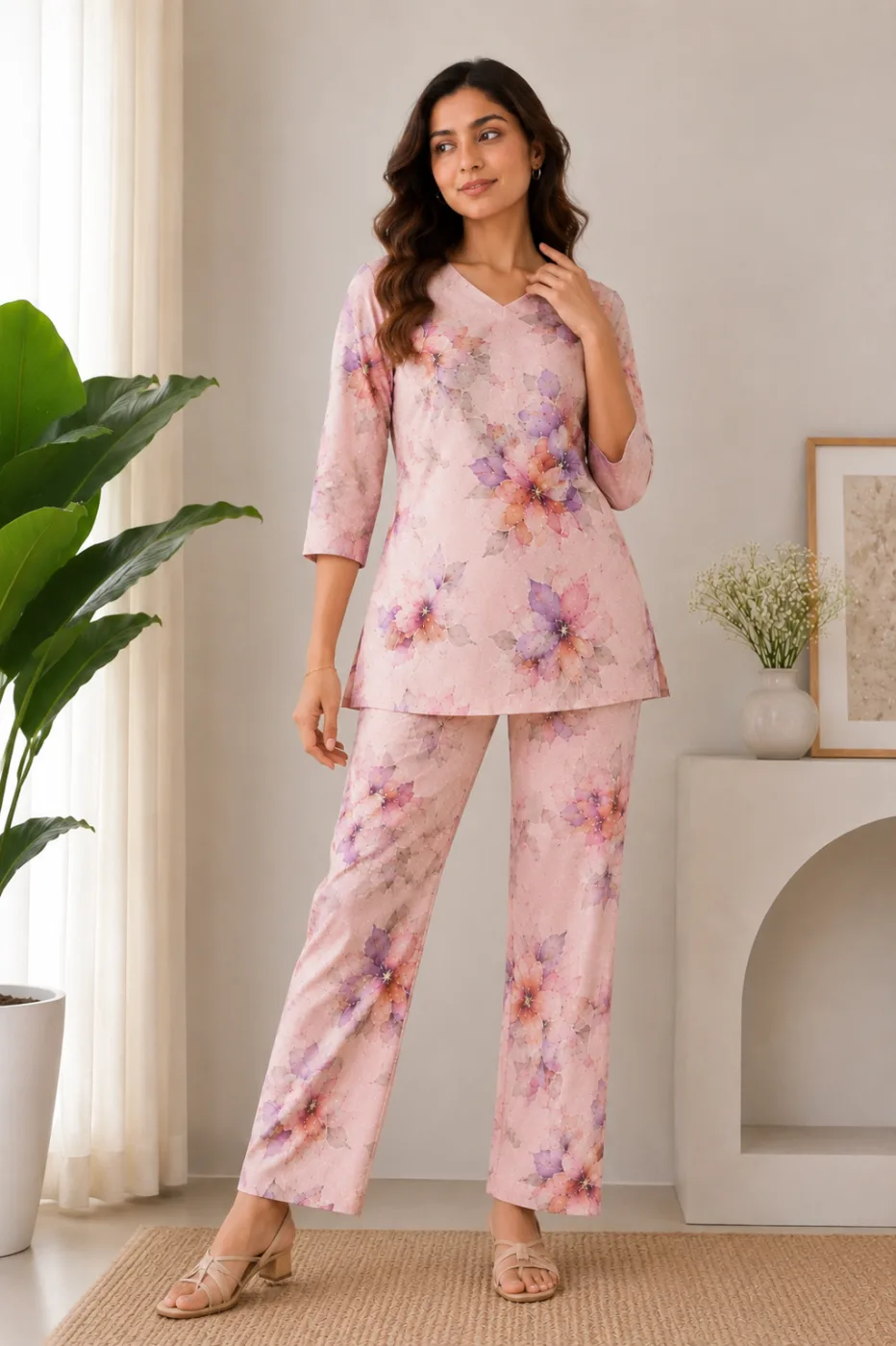 Women’s Blush Pink Floral Printed Co-Ord Set