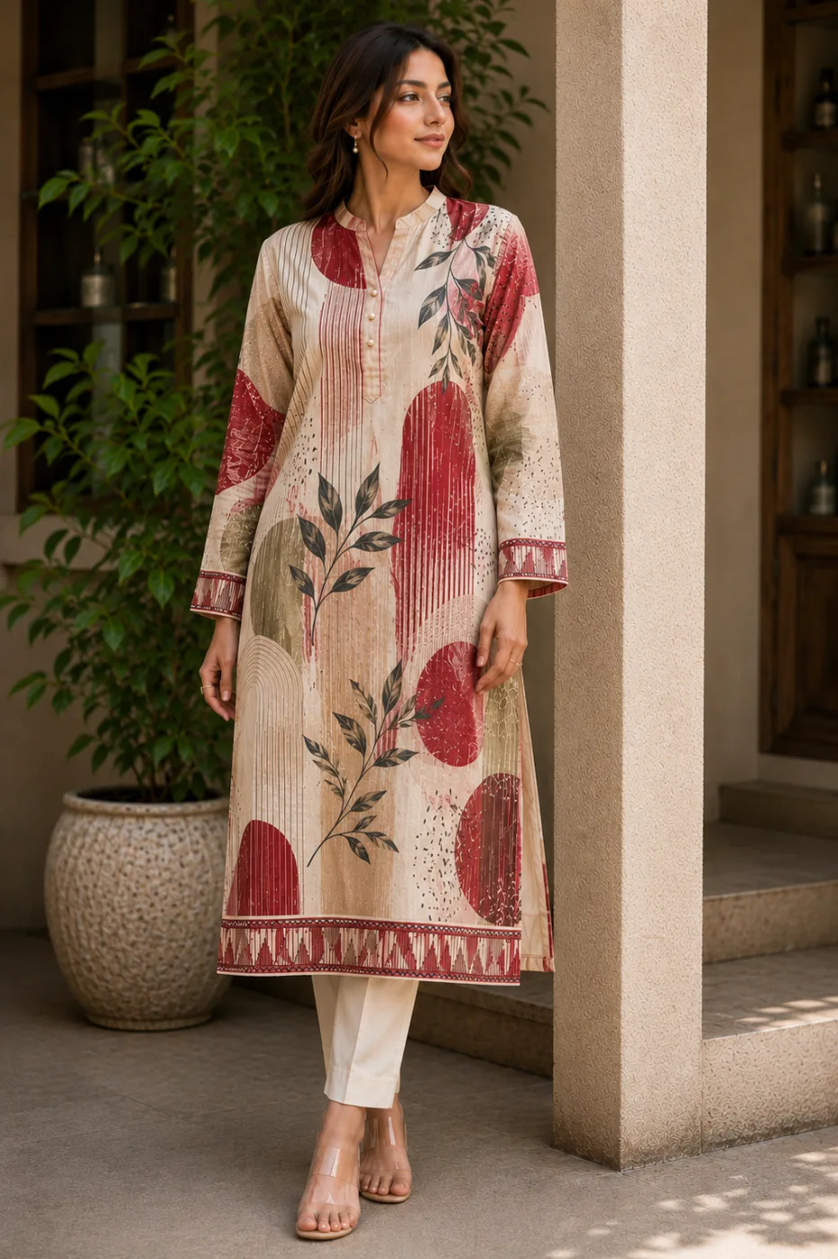 Women’s Printed Straight Kurti with Floral & Geometric Design